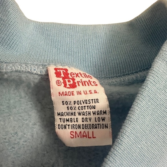 Vintage Sweatshirt Long Sleeve Crew Neck Pastel Blue Bear Graphic Kawaii Small - Picture 7 of 8